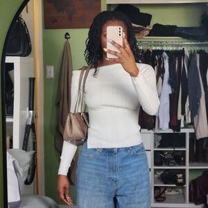 Elegant White Ribbed Sweater